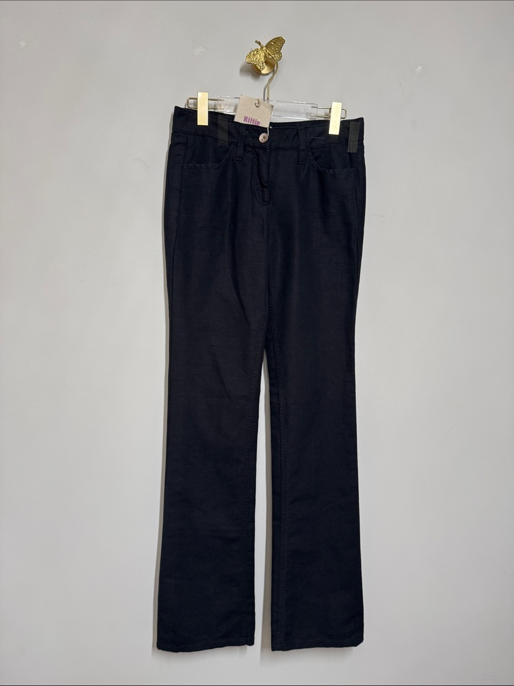 KILTIE Italy Luxury Black Linen Cotton Straight Leg Pants Size EU 28